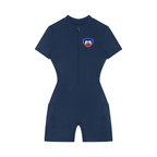 Women's Quarter-Zip Short Sleeve Romper featuring the Haiti Flag Art