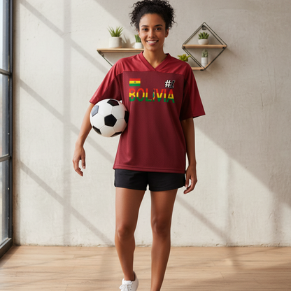 Bolivia Flag Themed Unisex Oversized Mesh V-Neck Soccer Jersey