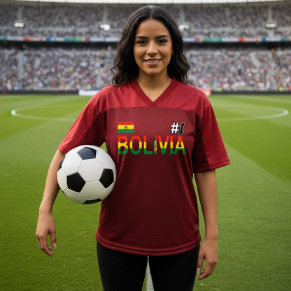 Bolivia Flag Themed Unisex Oversized Mesh V-Neck Soccer Jersey