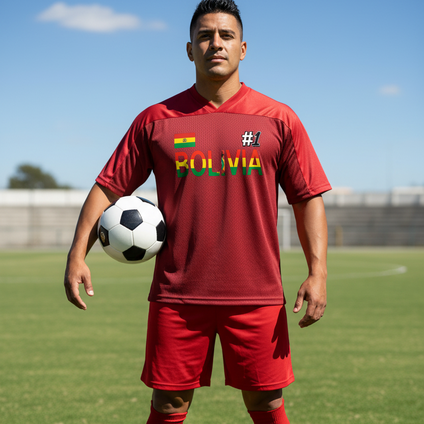 Bolivia Flag Themed Unisex Oversized Mesh V-Neck Soccer Jersey