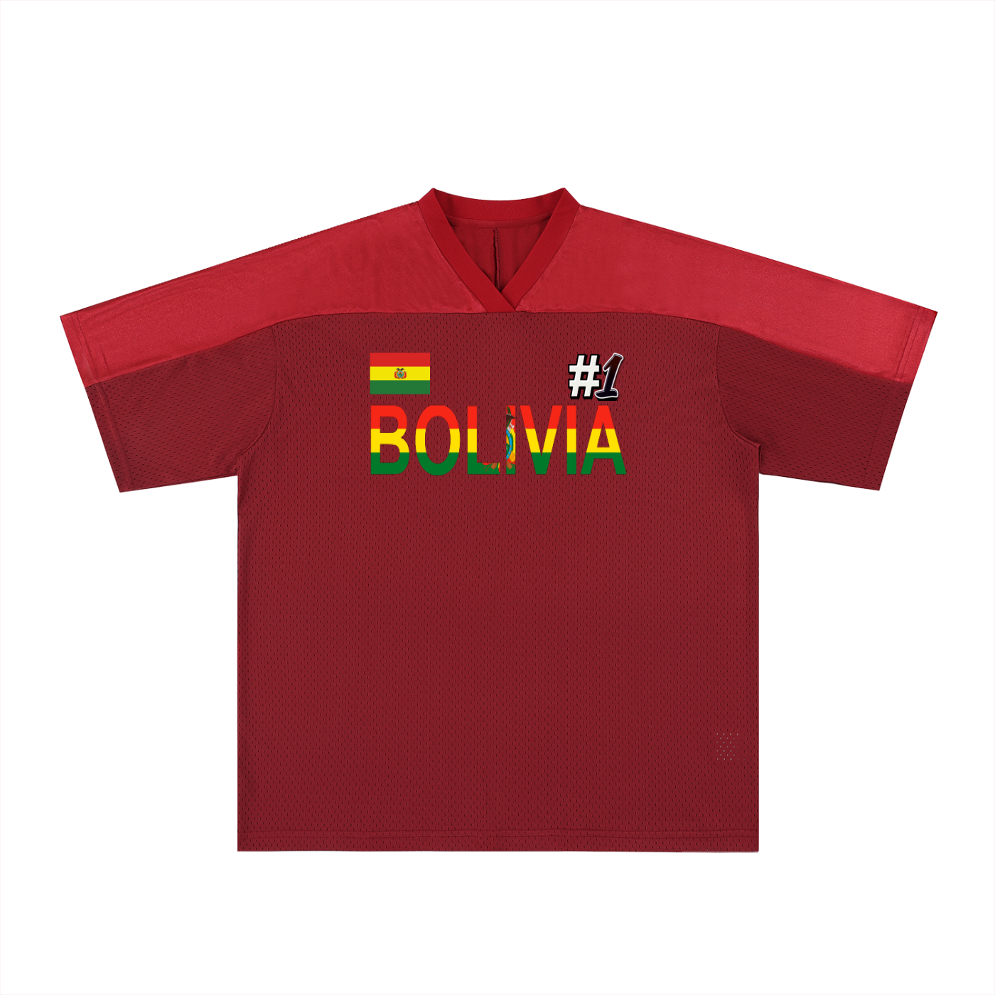 Bolivia Flag Themed Unisex Oversized Mesh V-Neck Soccer Jersey