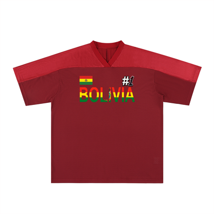 Bolivia Flag Themed Unisex Oversized Mesh V-Neck Soccer Jersey