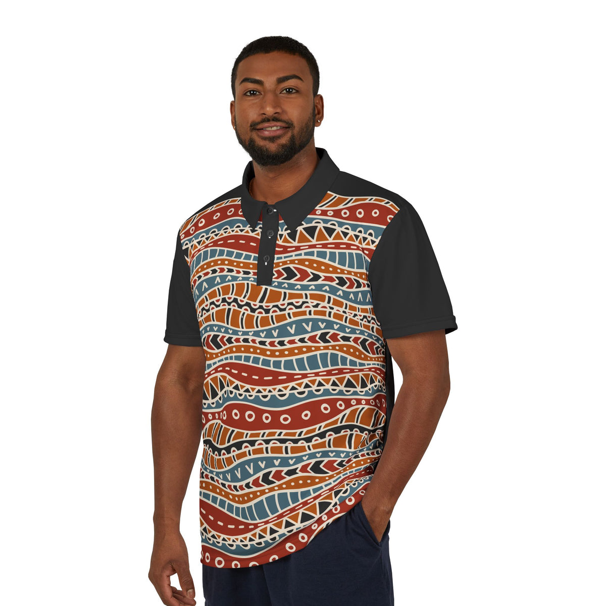 Tribal Wave Polo Shirt — Earth Tones Patterned Polo