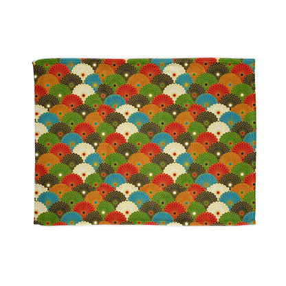 Retro Fan Pattern Polyester Blanket — Colorful Geometric Throw for Living Room & Gift