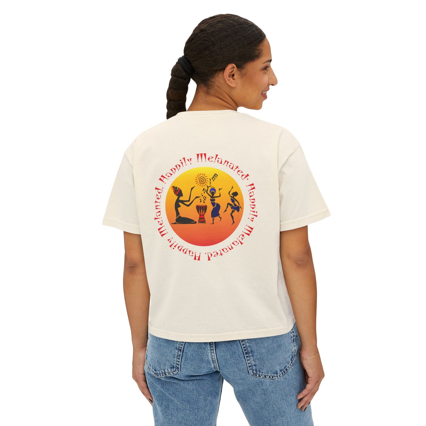 Women's Afrocentric Music Cartoon Graphic Oversized Boxy T-shirt