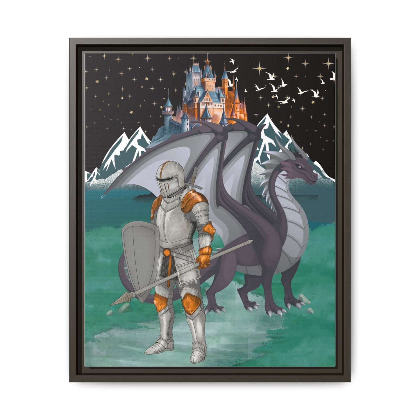 Knight and Dragon Fantasy Art, Framed Matte Canvas