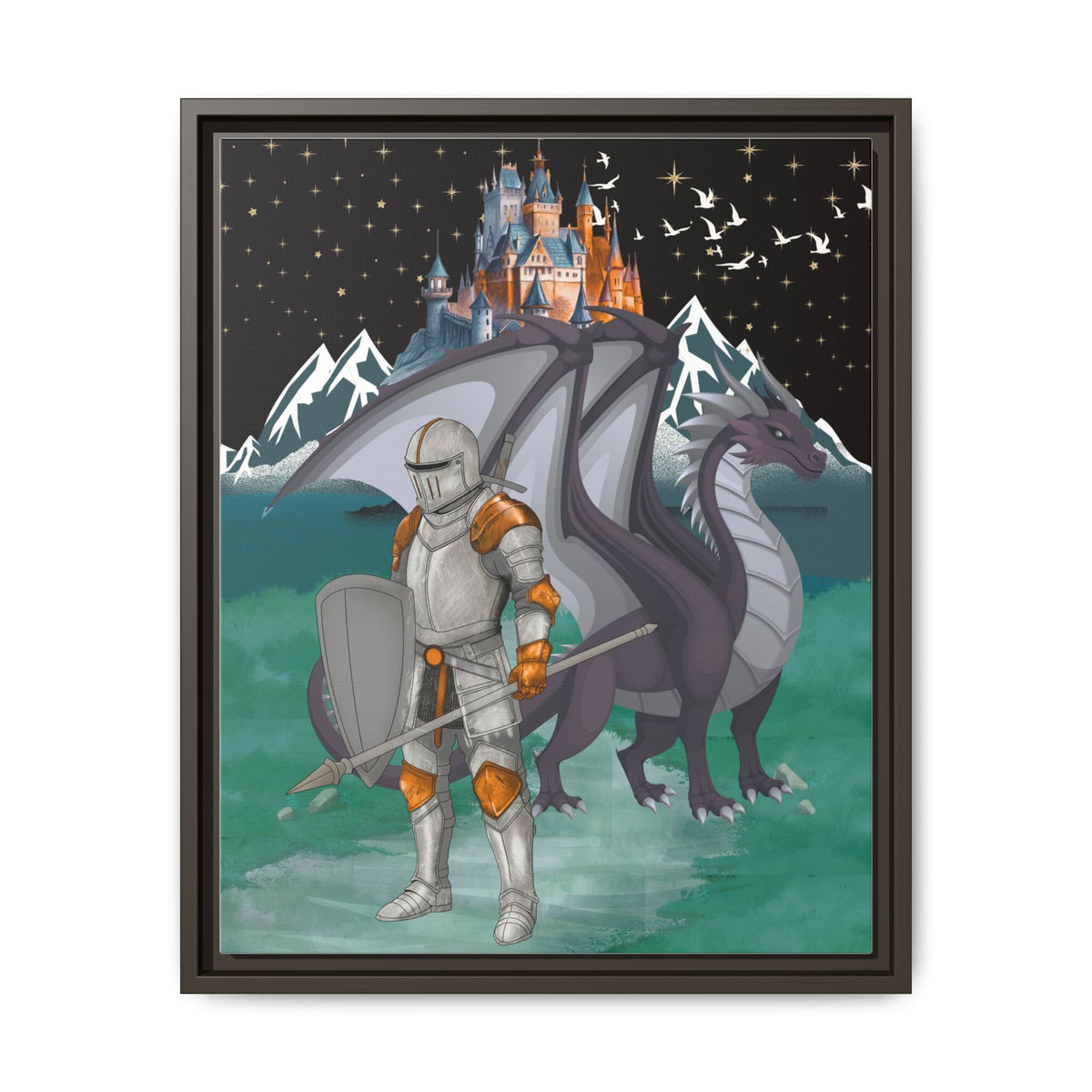 Knight and Dragon Fantasy Art, Framed Matte Canvas Printify