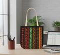 Afrocentric Pattern Canvas Tote — Colorful Tribal Stripe Beach & Market Bag Printify