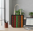 Afrocentric Pattern Canvas Tote — Colorful Tribal Stripe Beach & Market Bag Printify