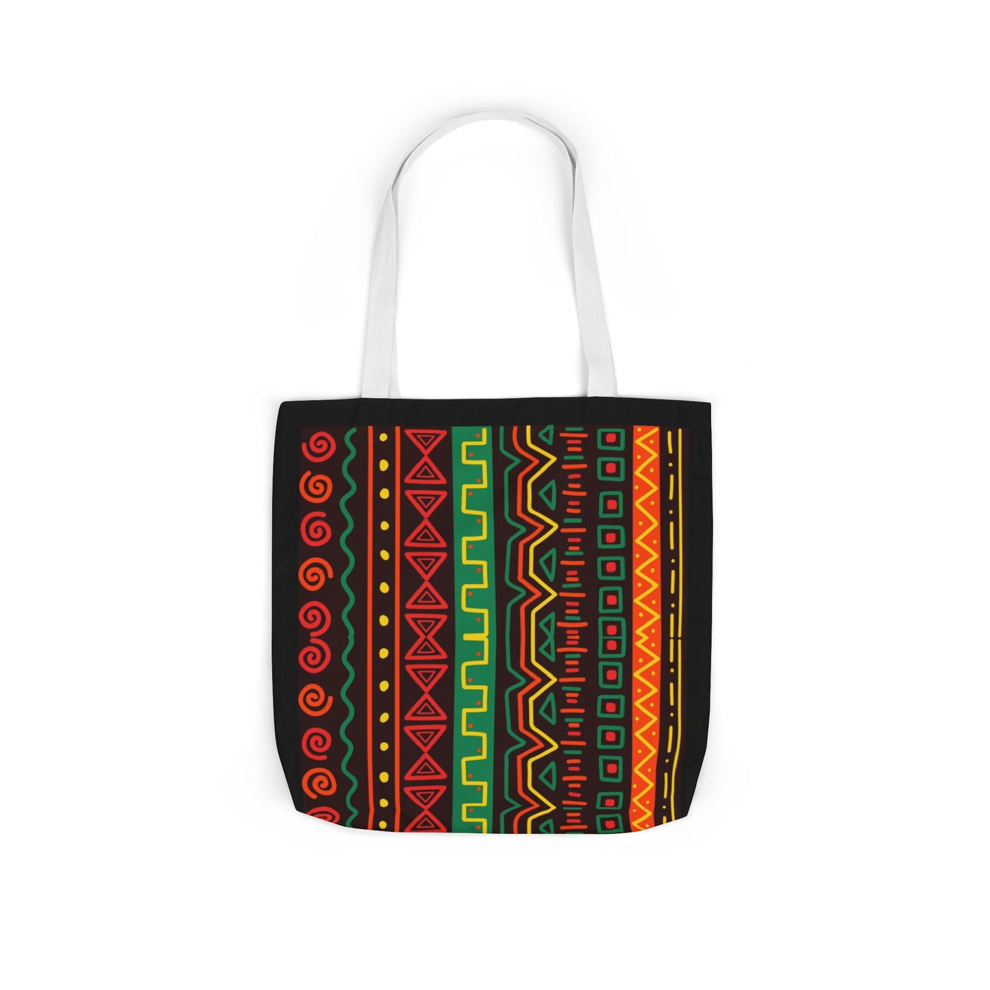 Afrocentric Pattern Canvas Tote — Colorful Tribal Stripe Beach & Market Bag