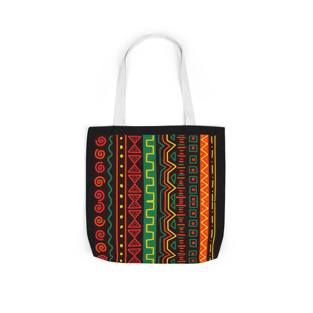 Afrocentric Pattern Canvas Tote — Colorful Tribal Stripe Beach & Market Bag Printify