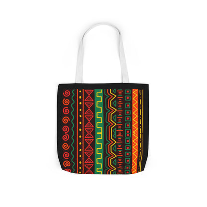 Afrocentric Pattern Canvas Tote — Colorful Tribal Stripe Beach & Market Bag