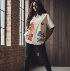 Afro Singer, Jazz Music Themed Graphic Unisex Color Block Short Sleeve Shirt