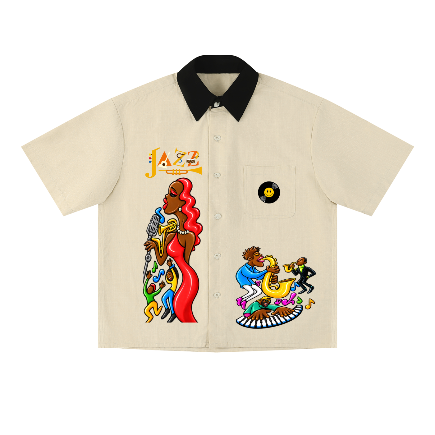 Afro Singer, Jazz Music Themed Graphic Unisex Color Block Short Sleeve Shirt