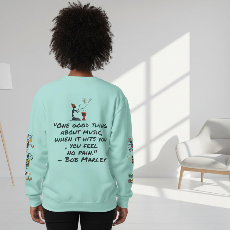 Hand-Drawn Afro Music Graphic Sweatshirt - Unisex Lightweight Crewneck Printify