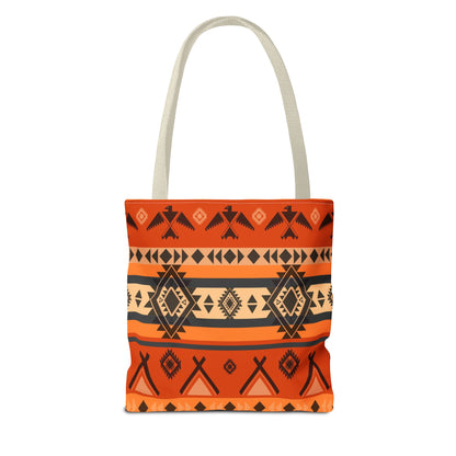 Southwestern Aztec Pattern Tote Bag — Orange Tribal All-Over Print