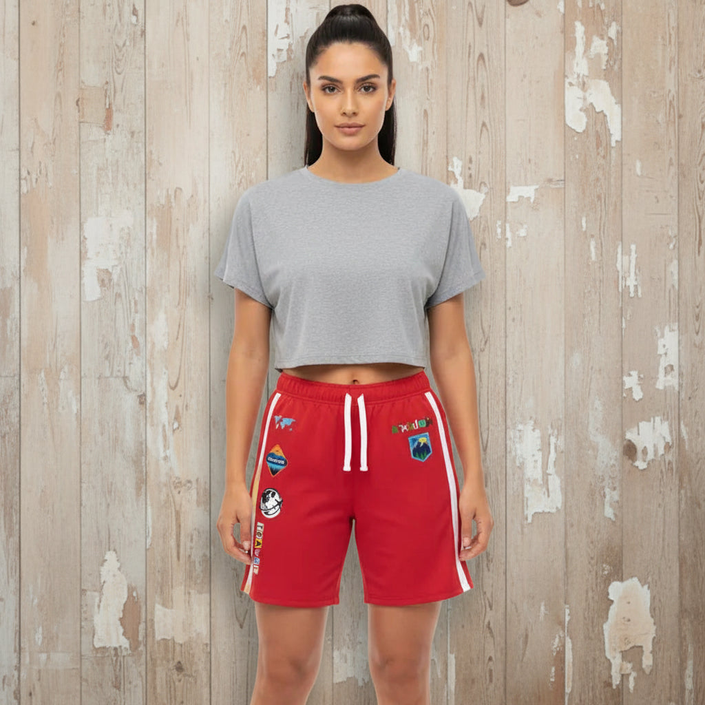 Badged Adventure-Inspired Athletic Shorts, Unisex Casual Gym Wear, Perfect for Summer Activities Printify