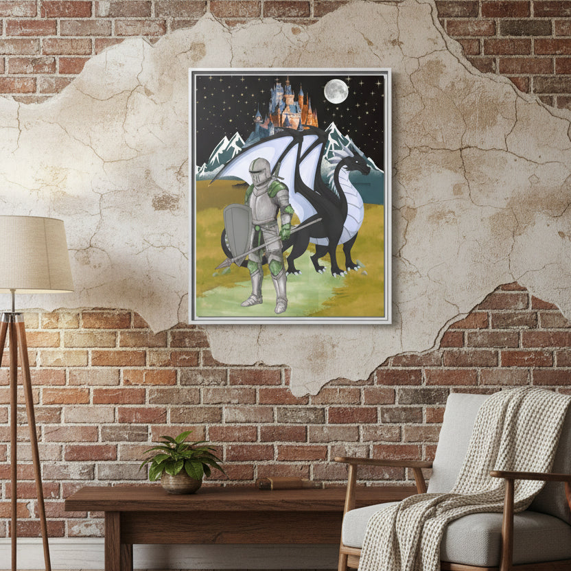Framed Matte Canvas - Knight and Dragon Fantasy Art Printify