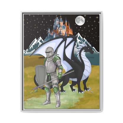 Framed Matte Canvas - Knight and Dragon Fantasy Art