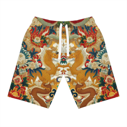 Vibrant Unisex Athletic Shorts for Summer Fun, Dragon Print Gym Shorts, Casual Long Shorts