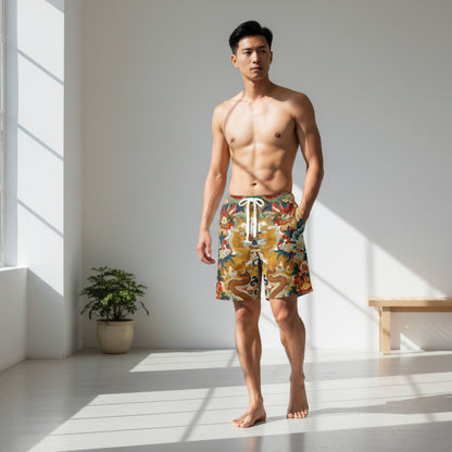Vibrant Unisex Athletic Shorts for Summer Fun, Dragon Print Gym Shorts, Casual Long Shorts