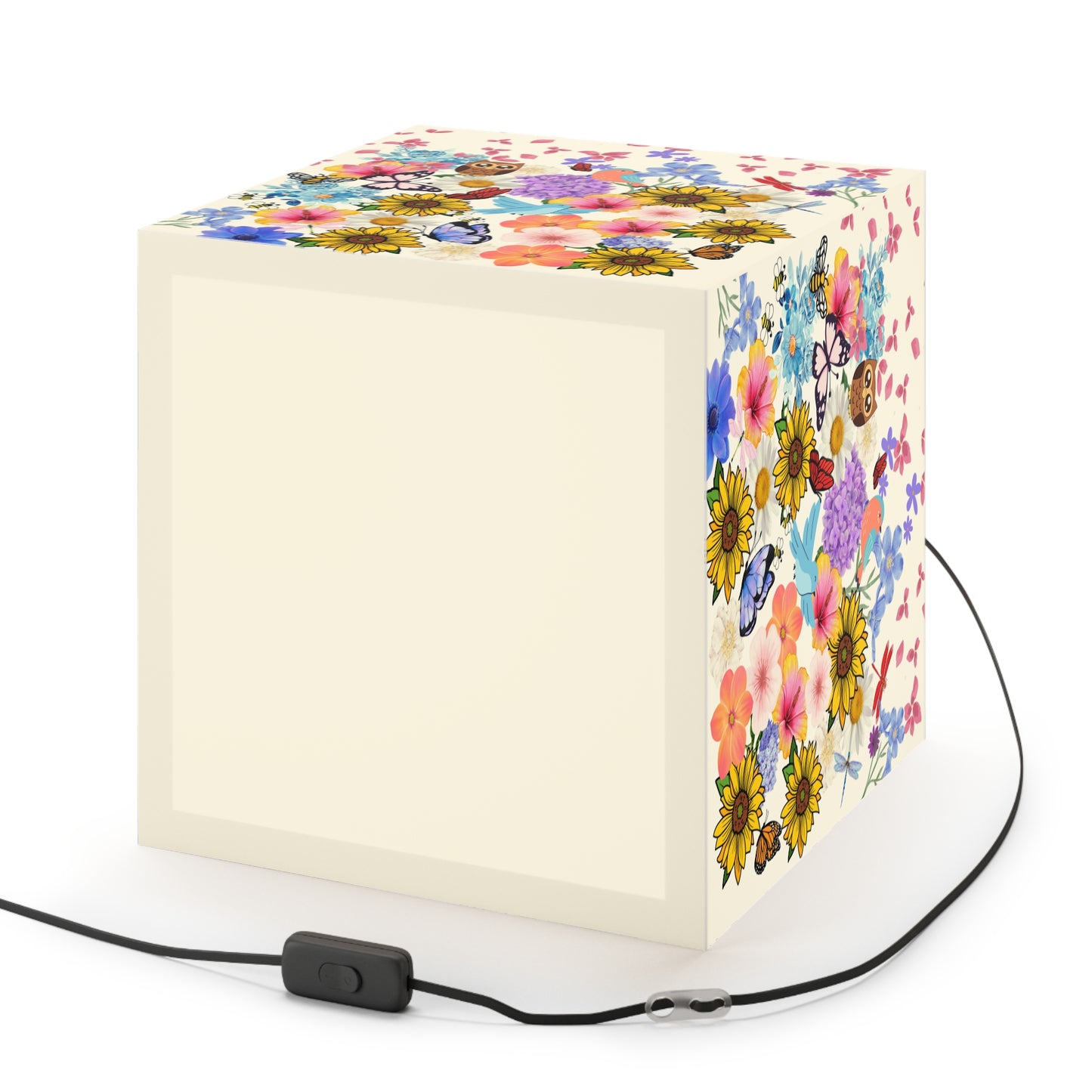 Floral Meadow Cube Lamp — Sunflower & Butterfly Decorative Light
