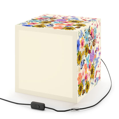Floral Meadow Cube Lamp — Sunflower & Butterfly Decorative Light