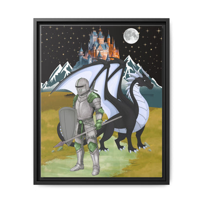 Framed Matte Canvas - Knight and Dragon Fantasy Art