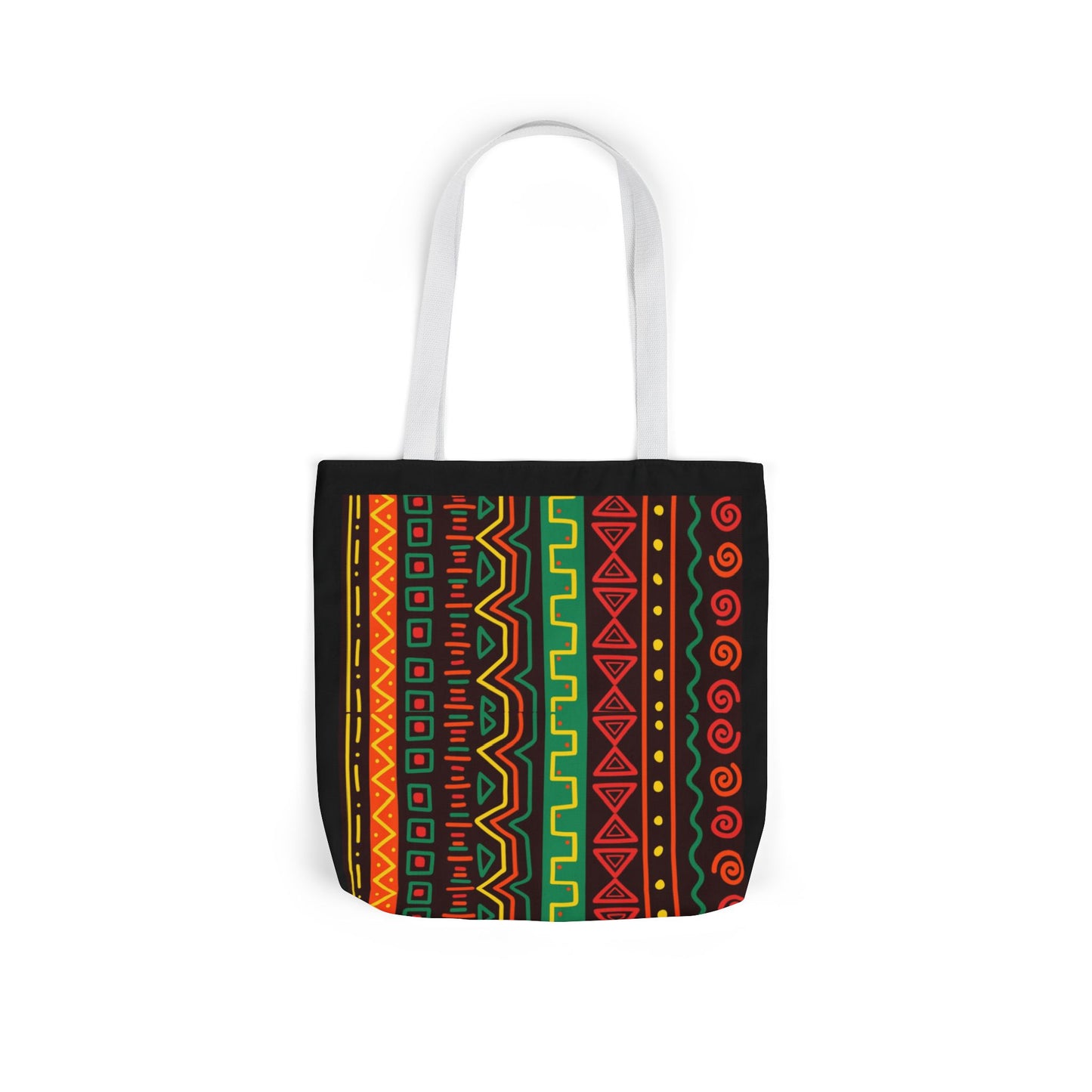 Afrocentric Pattern Canvas Tote — Colorful Tribal Stripe Beach & Market Bag