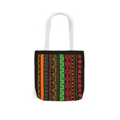 Afrocentric Pattern Canvas Tote — Colorful Tribal Stripe Beach & Market Bag