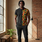 Kente Pattern Polo Shirt – African Print Half-Panel Polo