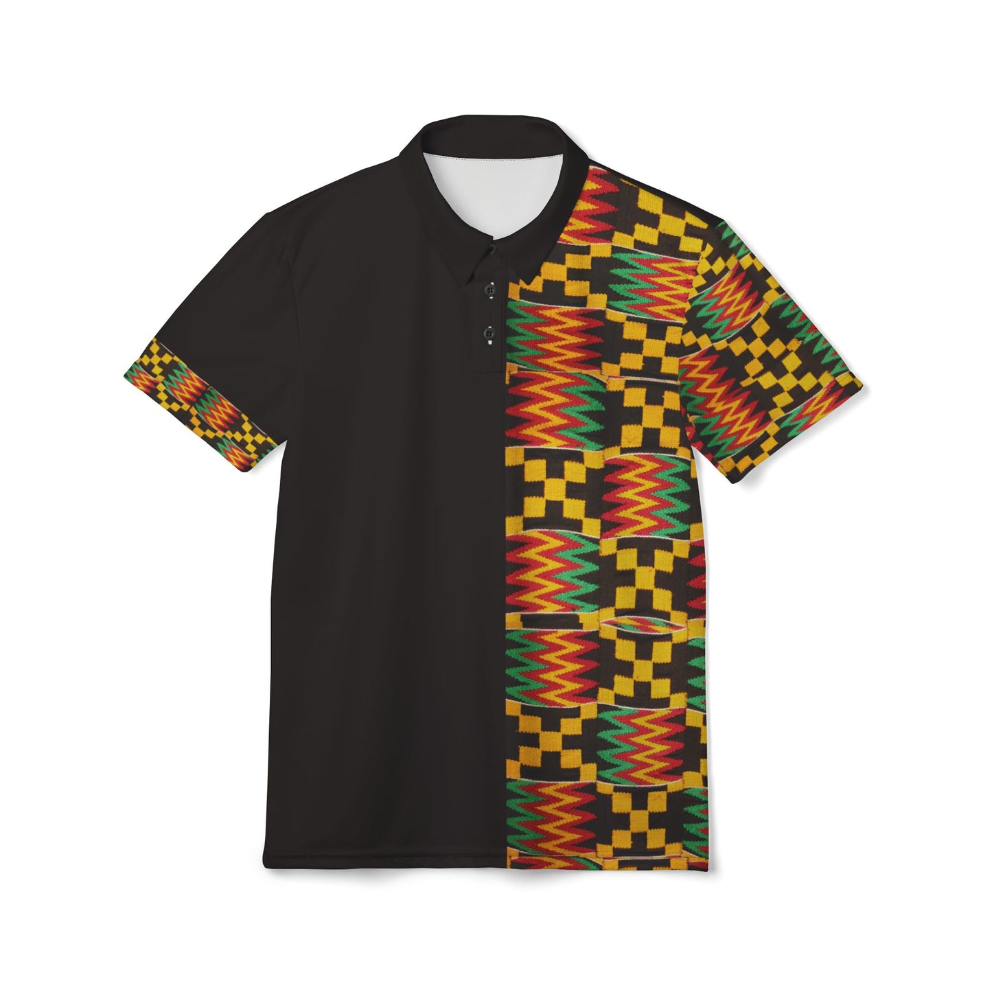 Kente Pattern Polo Shirt – African Print Half-Panel Polo