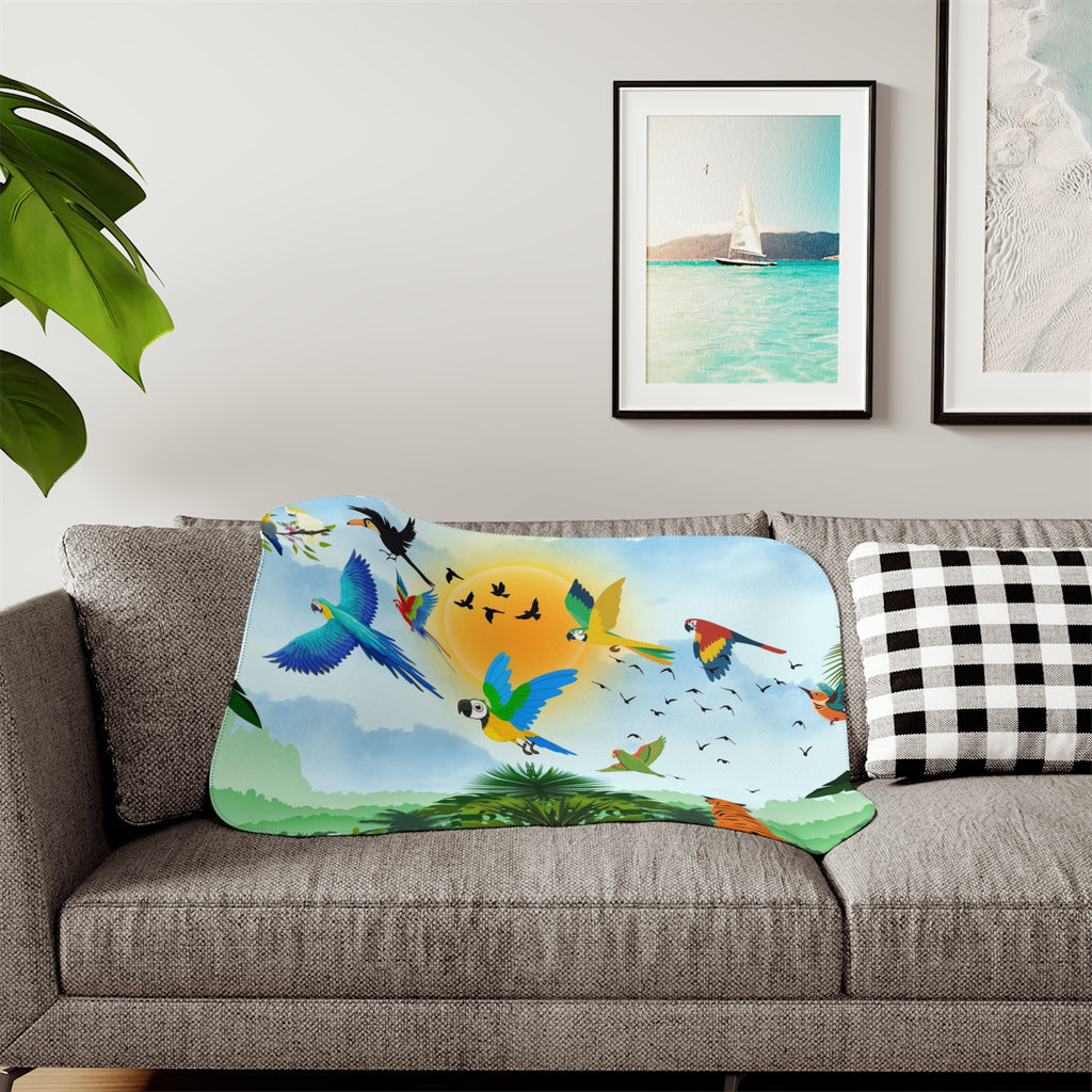 Tropical Wildlife Sherpa Blanket - Cozy Nature-Inspired Throw Printify