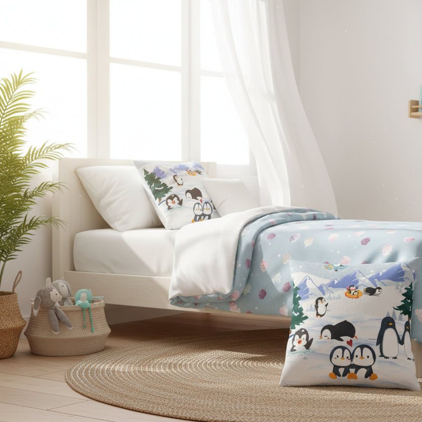 Cute Penguin Square Pillow, Cozy Winter Decor, Animal Lover Gift, Kids Room Accent Printify