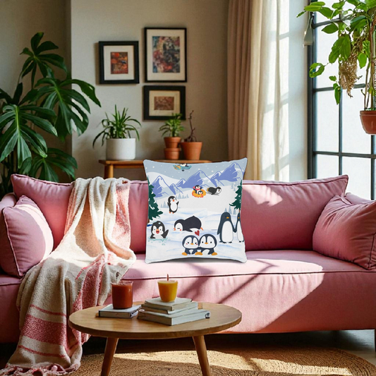 Cute Penguin Square Pillow, Cozy Winter Decor, Animal Lover Gift, Kids Room Accent