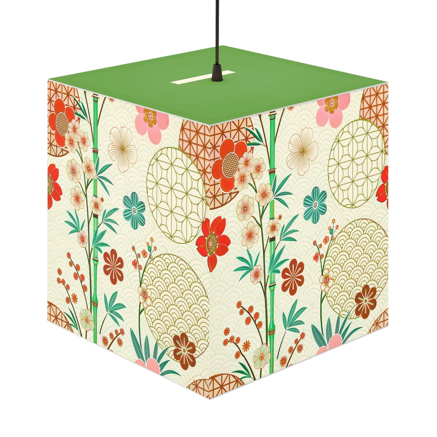 Japanese Floral Cube Lamp — Vintage Sakura Pattern Light Cube