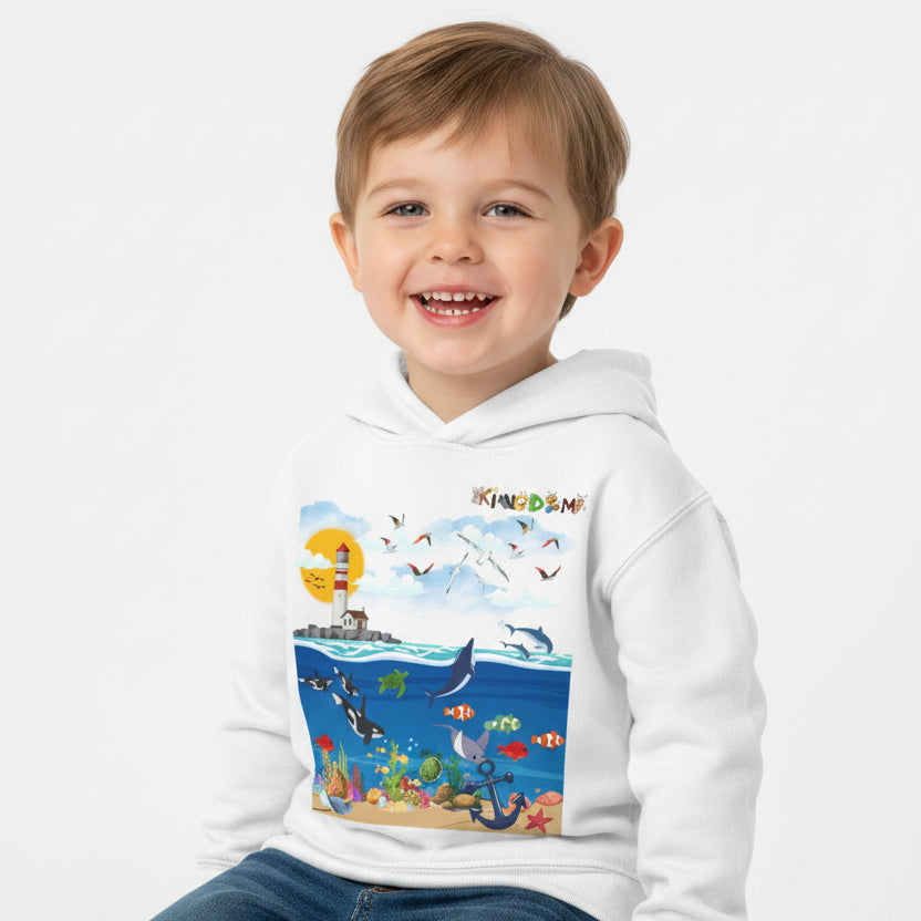 Ocean Friends Toddler Pullover Fleece Hoodie, Aquatic Theme Sweatshirt for Kids Printify