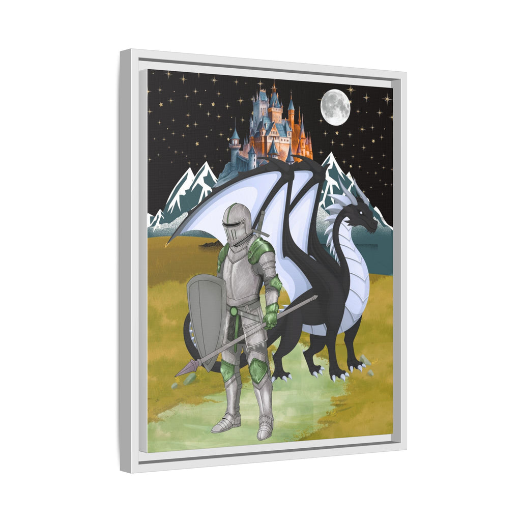 Framed Matte Canvas - Knight and Dragon Fantasy Art Printify