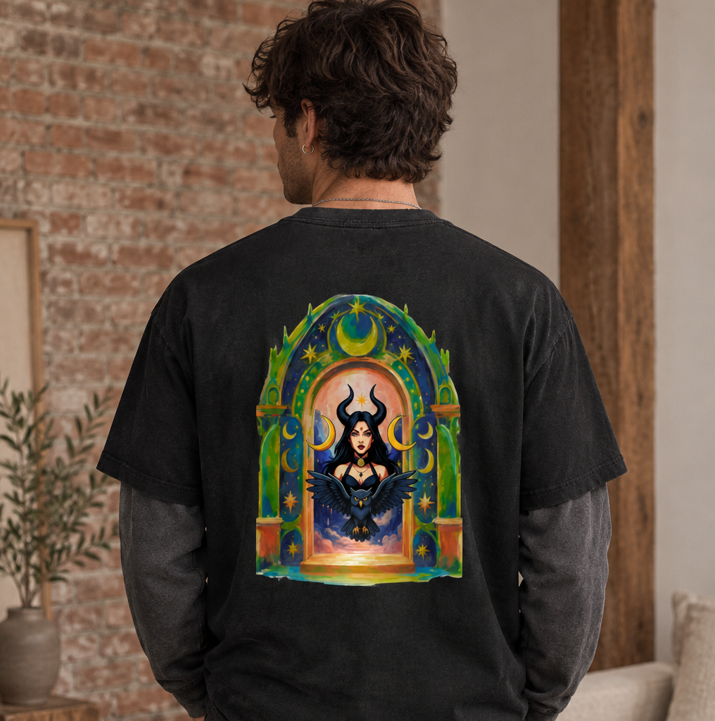 Gothic Woman , Halloween Graphic Unisex Vintage Wash Distressed Layer T-Shirt