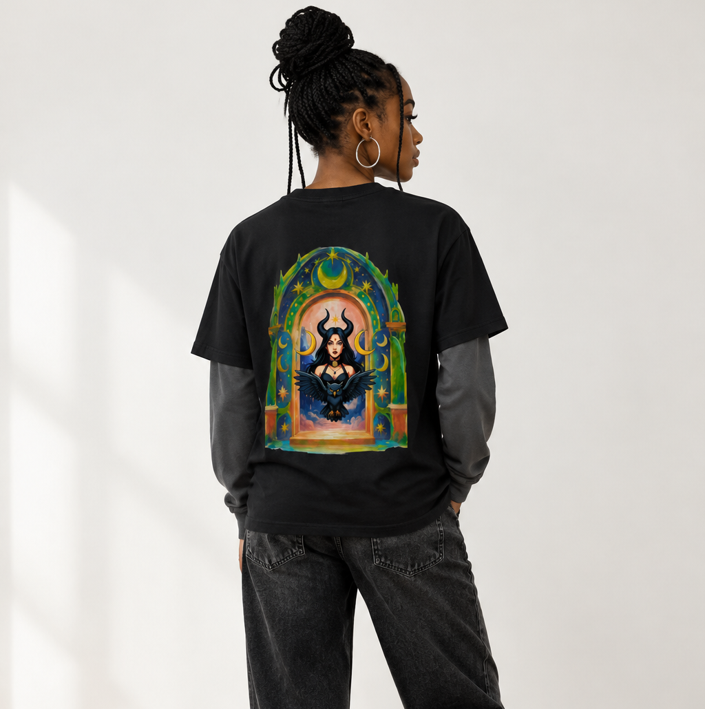Gothic Woman , Halloween Graphic Unisex Vintage Wash Distressed Layer T-Shirt