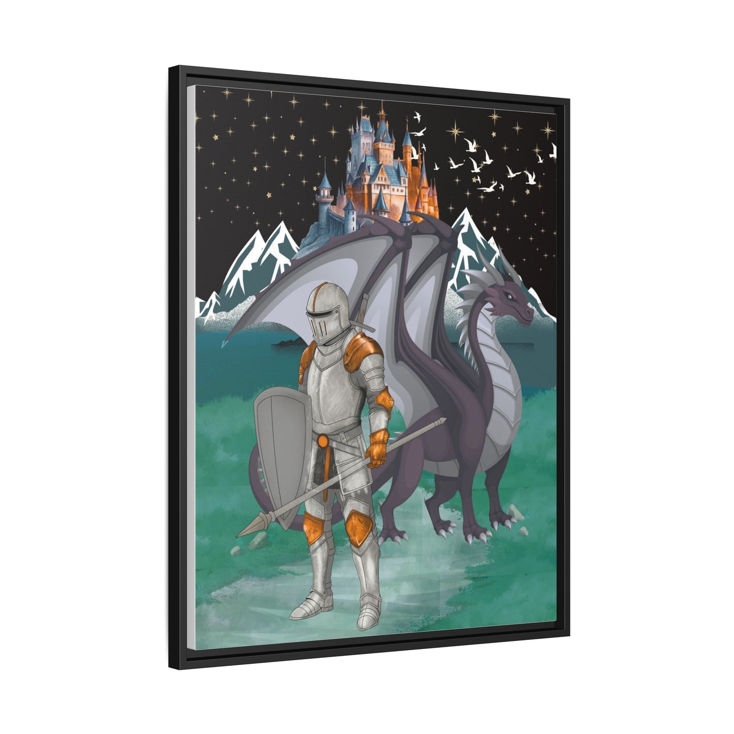 Knight and Dragon Fantasy Art, Framed Matte Canvas