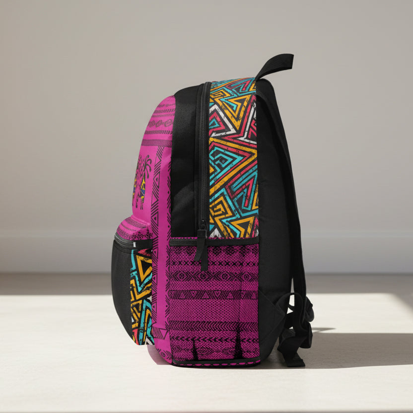 Boho Afro Music Backpack, Music Lover Bag, Cartoon Print Rucksack Printify