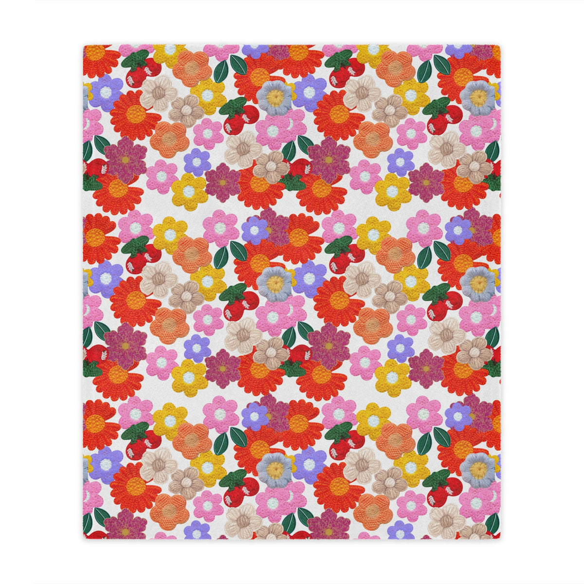 Floral Fiesta Minky Blanket — Bright Retro Flower Pattern, Cozy Throw for Living Room & Kids Printify