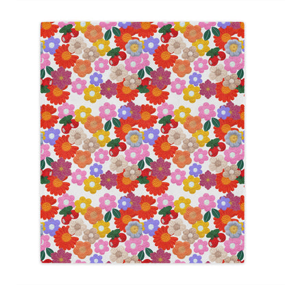 Floral Fiesta Minky Blanket — Bright Retro Flower Pattern, Cozy Throw for Living Room & Kids