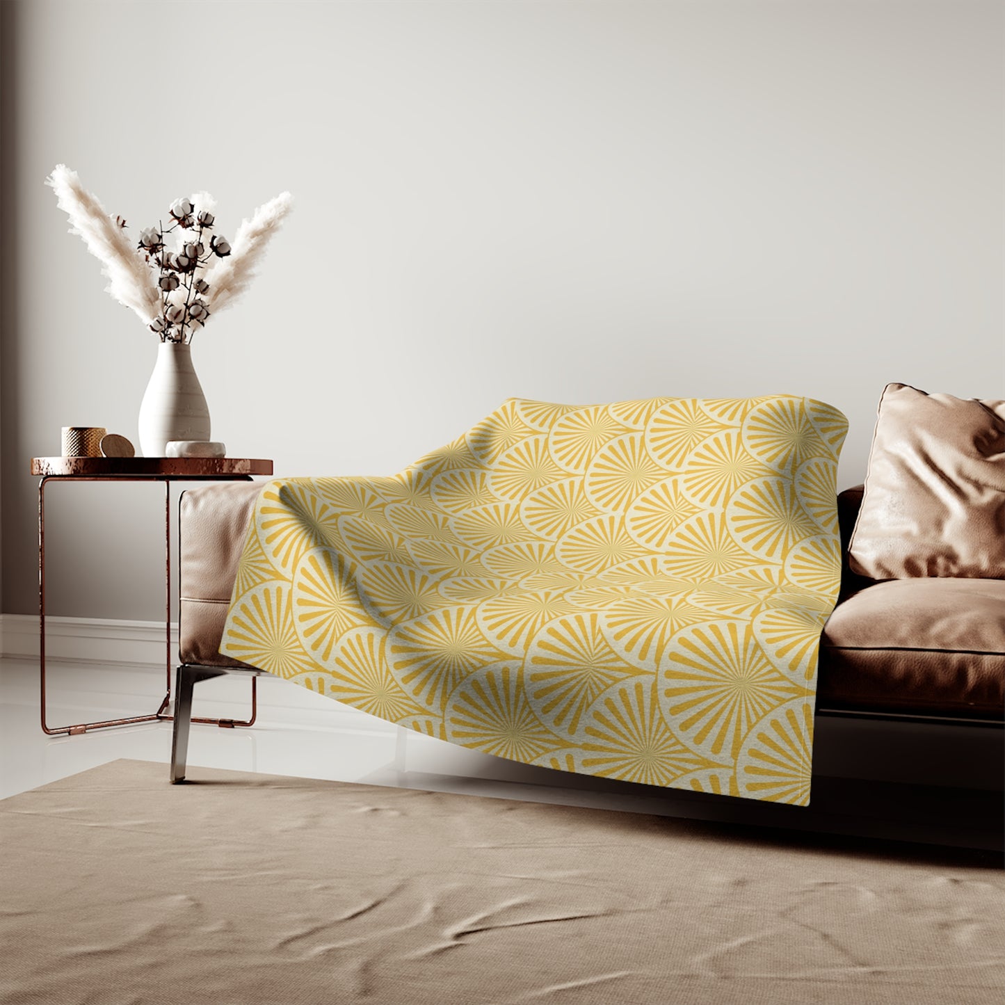 Golden Art Deco Fan Pattern Sweatshirt Blanket — Cozy Retro Throw for Home & Gifts