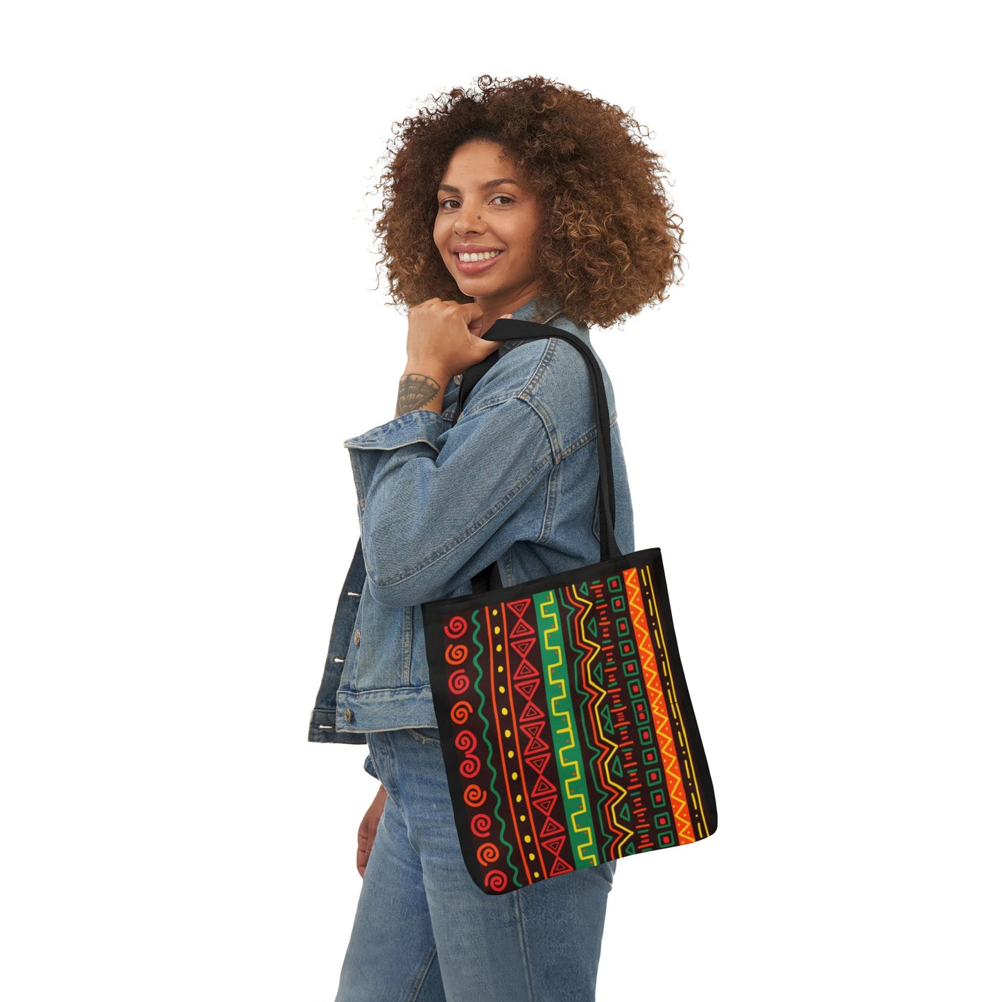 Afrocentric Pattern Canvas Tote — Colorful Tribal Stripe Beach & Market Bag