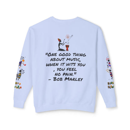 Hand-Drawn Afro Music Graphic Sweatshirt - Unisex Lightweight Crewneck