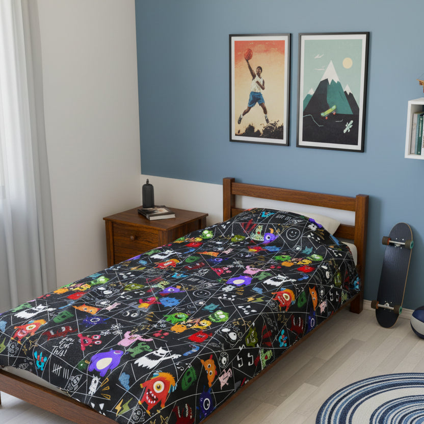 Whimsical Monsters Velveteen Plush Blanket, Soft Fleece Throw, Cozy Bedspread