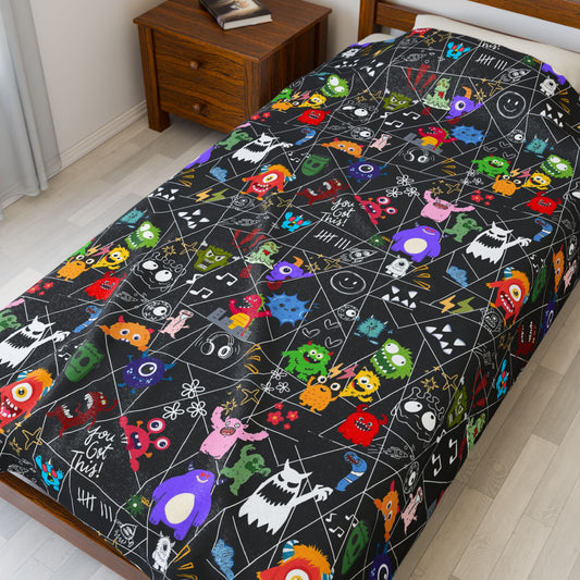 Whimsical Monsters Velveteen Plush Blanket, Soft Fleece Throw, Cozy Bedspread