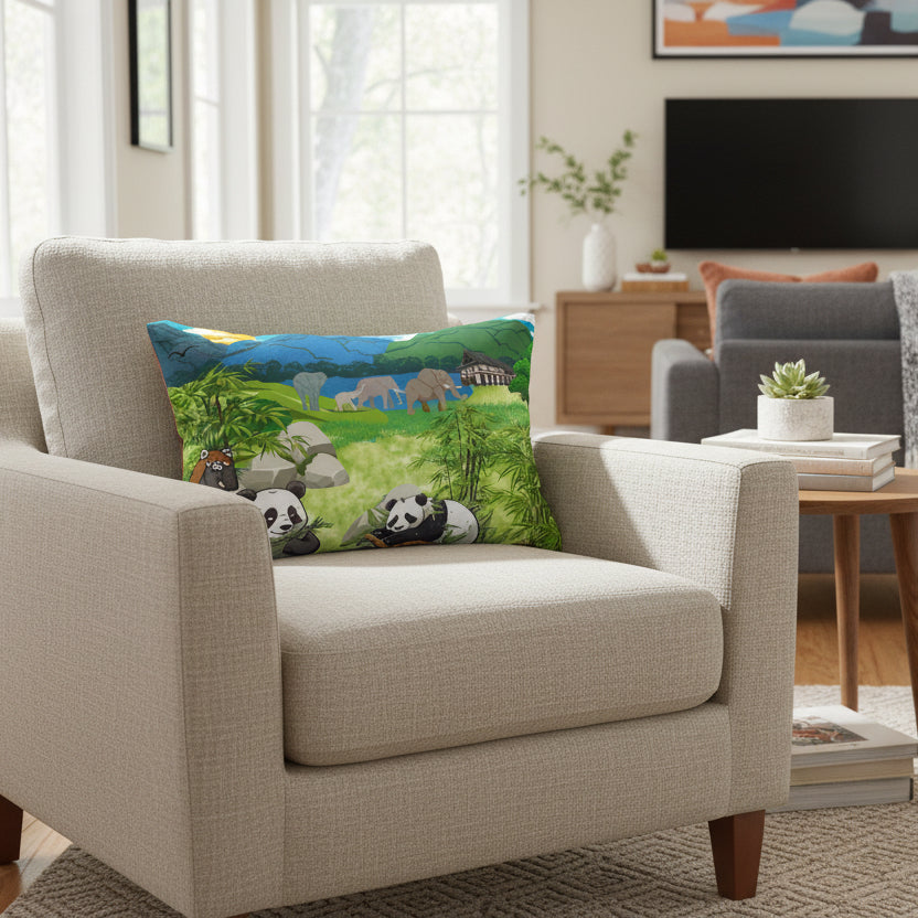 Cozy Wildlife Lumbar Pillow - Nature-Inspired Panda & Elephant Design Printify